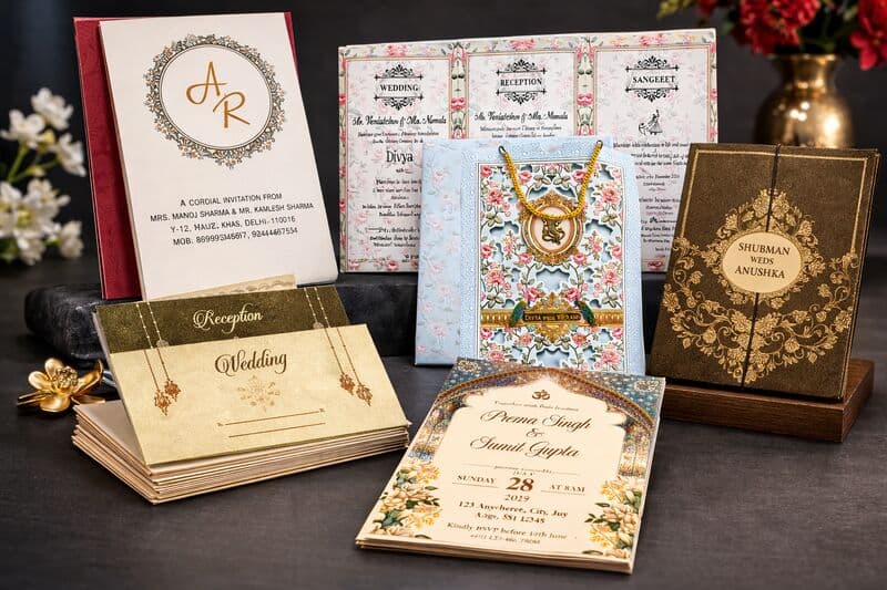 Premium wedding invitation cards with embossing and gold foil stamping